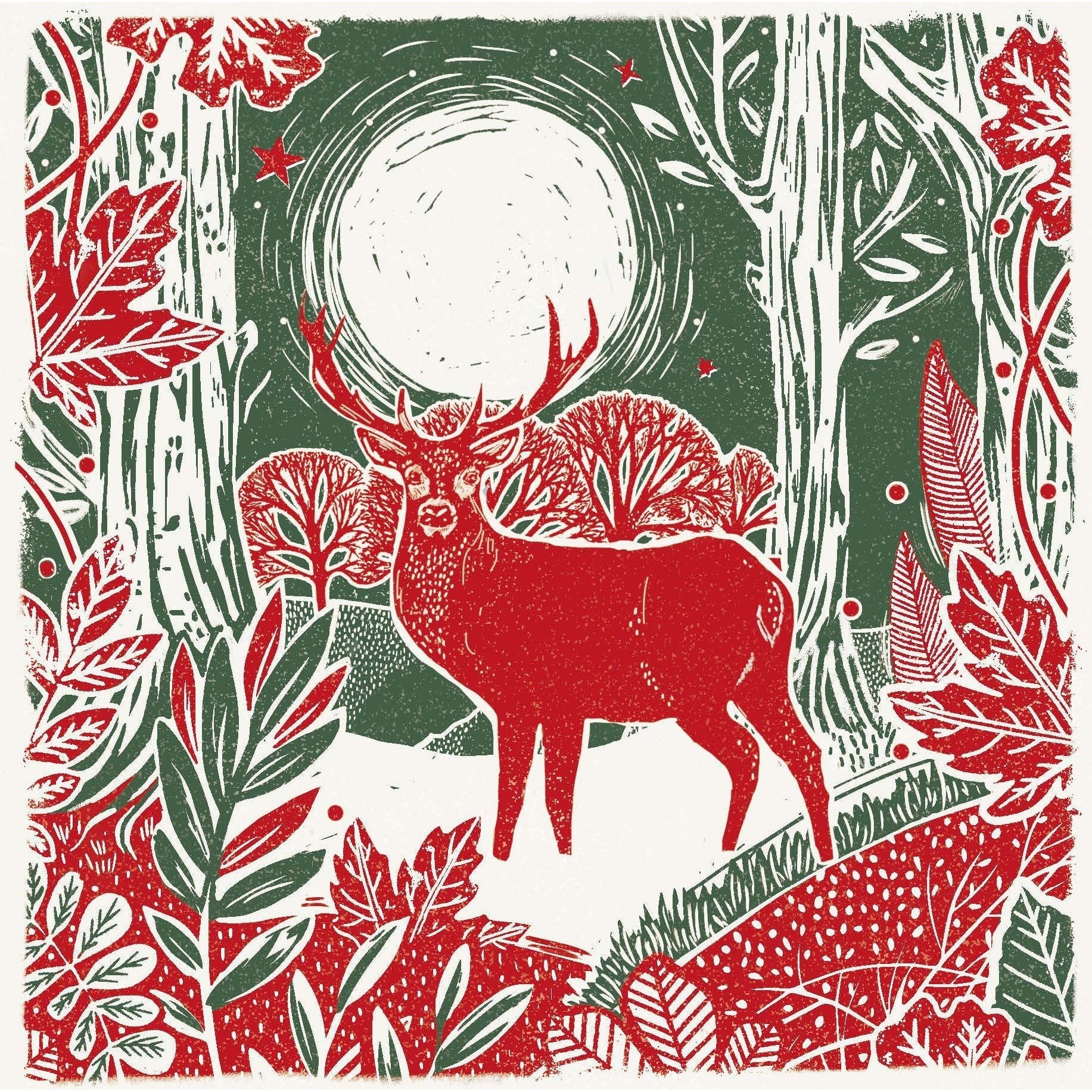 Lino Cut Stag + Lino Leaping Hare - twin pack Cards ABF The Soldiers' Charity Shop 